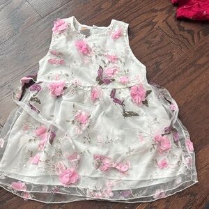 Mud Kingdom White Dress with Pink Floral Appliqué